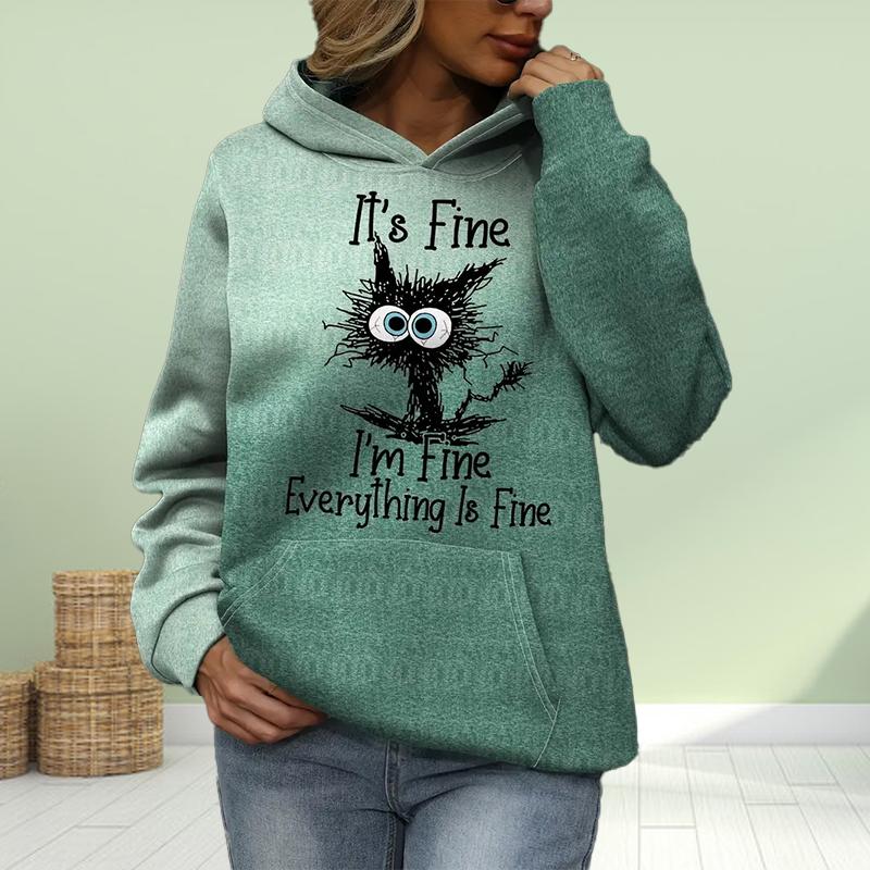 Женская мода оранжевый буква котенок принт свободные толстовки топы блузка свитшот повседневный длинный рукав пуловер топы