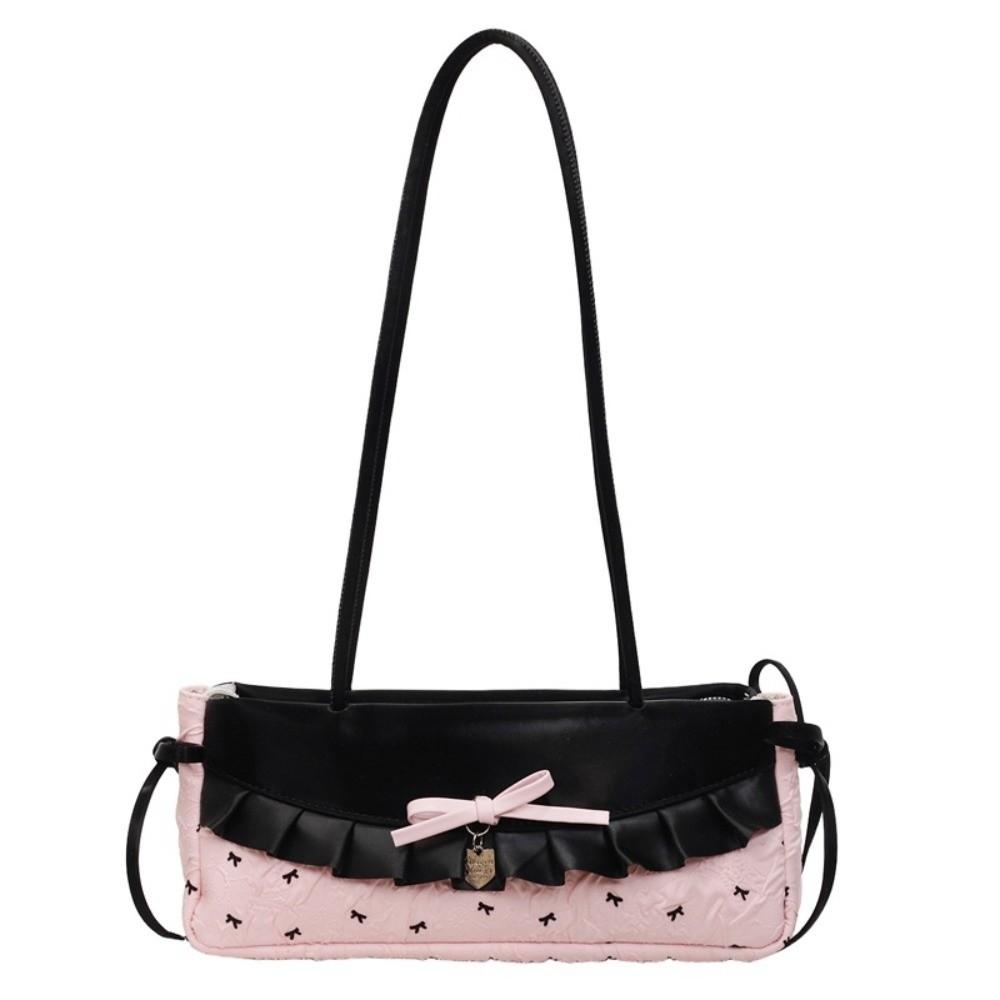 Black French Stick Handbag Denim Blue Cloth Underarm Bags Shopping Plaid Bow Shoulder Bag  Travel