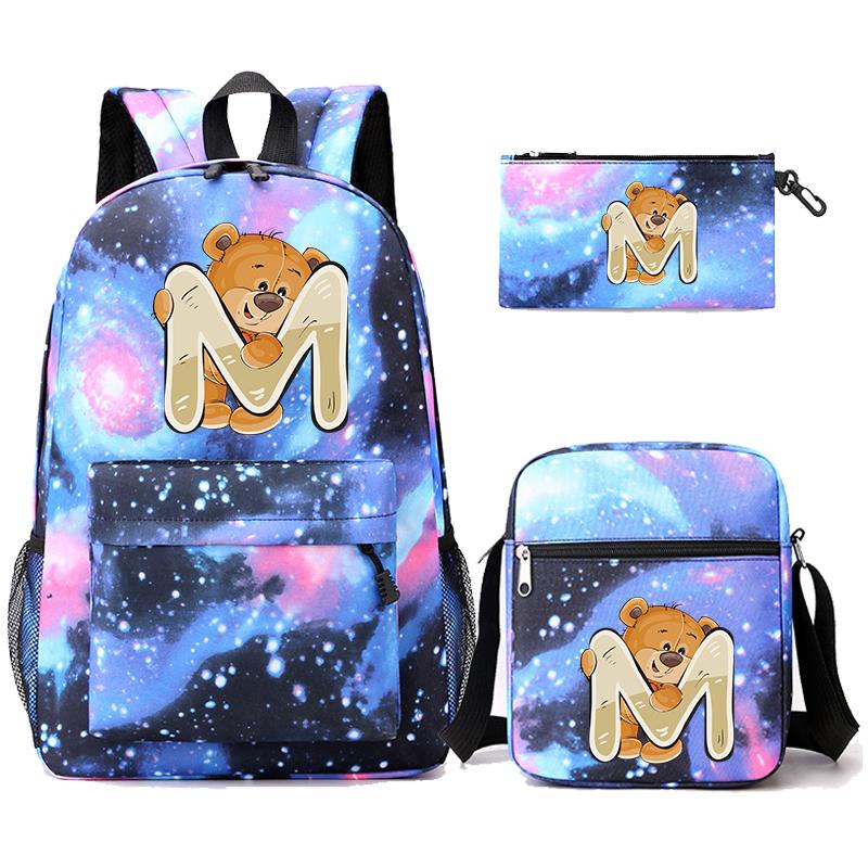 3 шт./компл., рюкзак с 26 английскими буквами, рюкзак для мальчиков и девочек, кавайная сумка на плечо, пенал, студенческая сумка