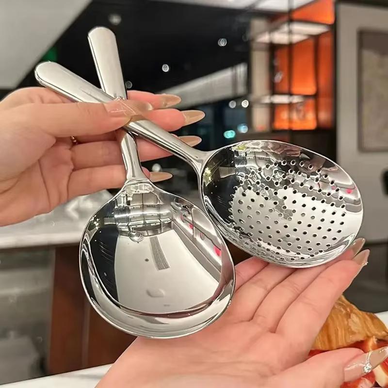 1Pc Stainless Steel Ladles For Serving Soup Rice Serving Spoon Drain Hole Heat Insulated Handle Kitchen Utensils For Daily Use4