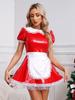 Women's Wet Look Leather French Maid Cosplay Costume Puff Sleeve Party Mini Dress