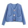 24 Damen Herbst Winter Street Fashion Rundhals Strick Cardigan Kurzer Pullover Mit Metallknöpfen