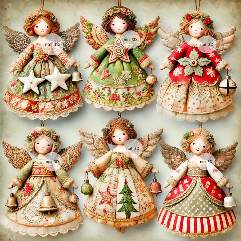 6 Vintage Angel Girl Themed Home Party Wooden Christmas Tree Decorative Pendants