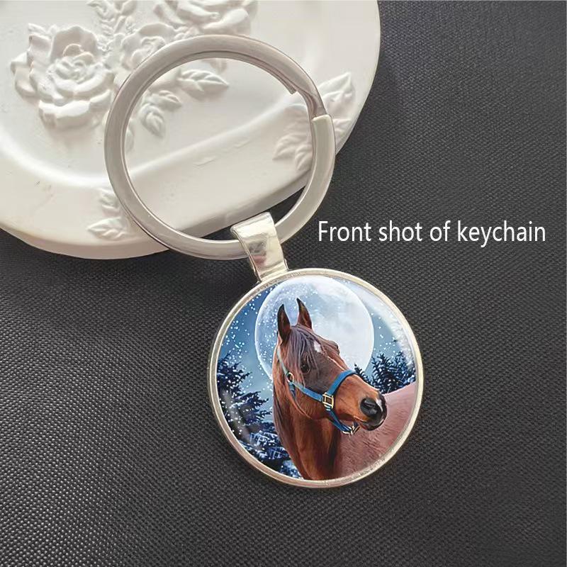Running Stallion Pattern Round Pendant Keychain - Hot-selling Metal Charm Gift