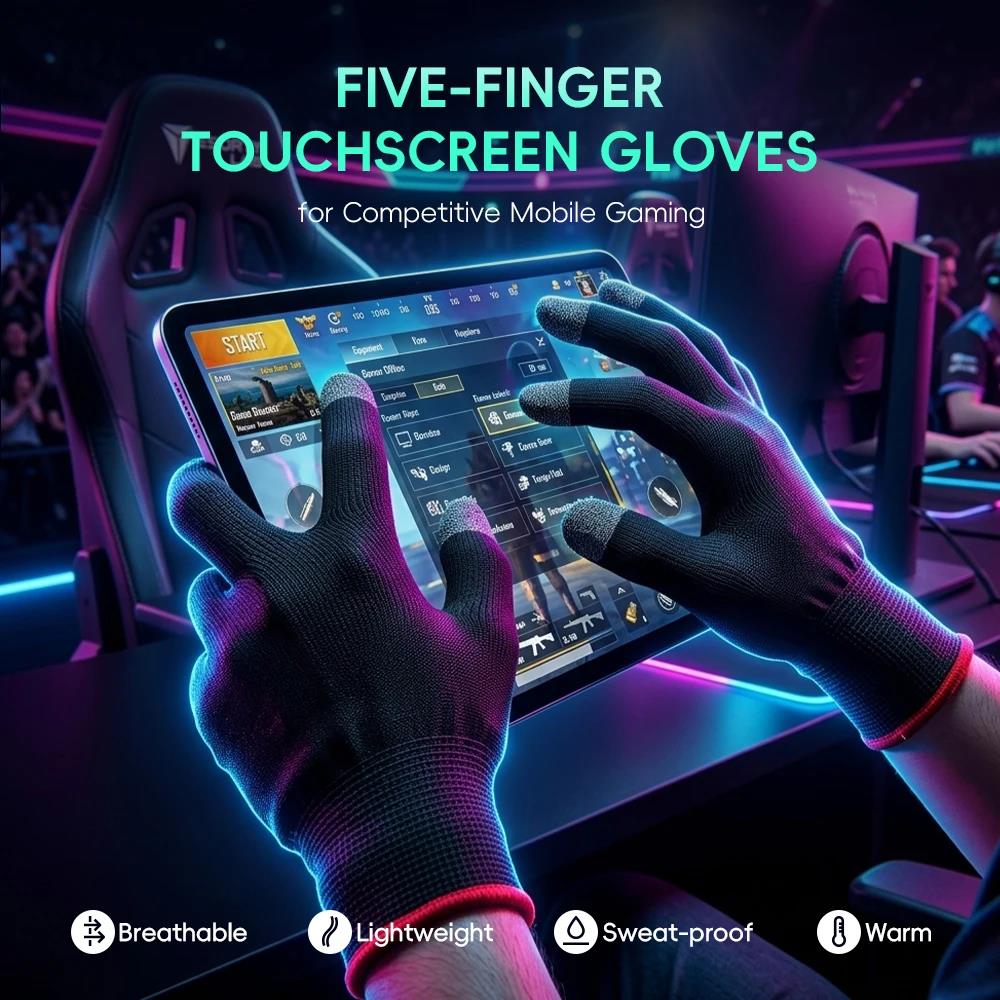 Data Frog Gaming Gloves Breathable Finger Sleeves Compatible with PlayStation 5 Dualsense Controller Mobile Touch Screen 5