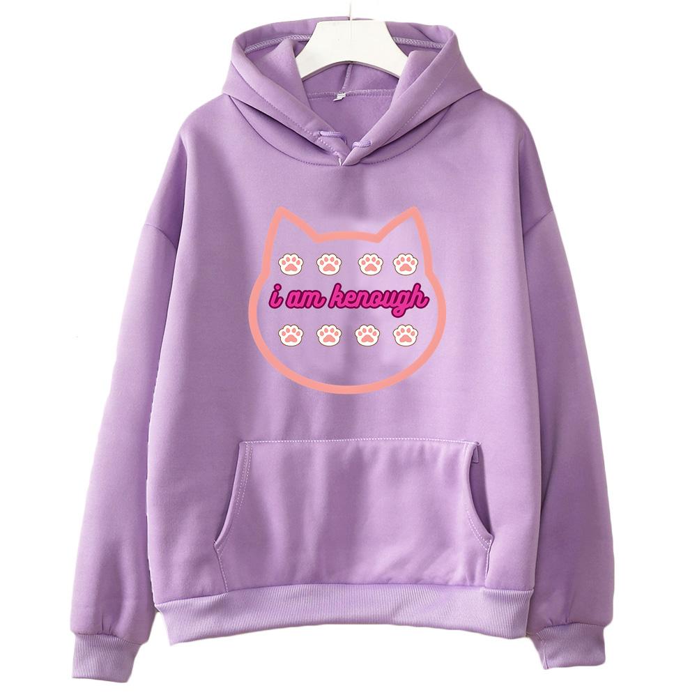 I Am Kenough Barbenheimer Hot Pink Hoodies Cat Cute Graphic Print Sweatshirts Long Sleeve Women Fleece Pullovers Hooded Clothing