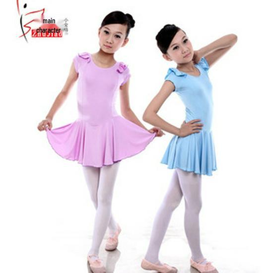 Children's Autumn Cotton Dance Costume: Short Sleeve Performance & Practice Attire for Girls.