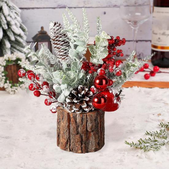 Маленькая искусственная рождественская елка с украшениями из сосновых шишек и ягод для дома, комнаты, зимы, дома, улицы, новогоднего украшения для вечеринки