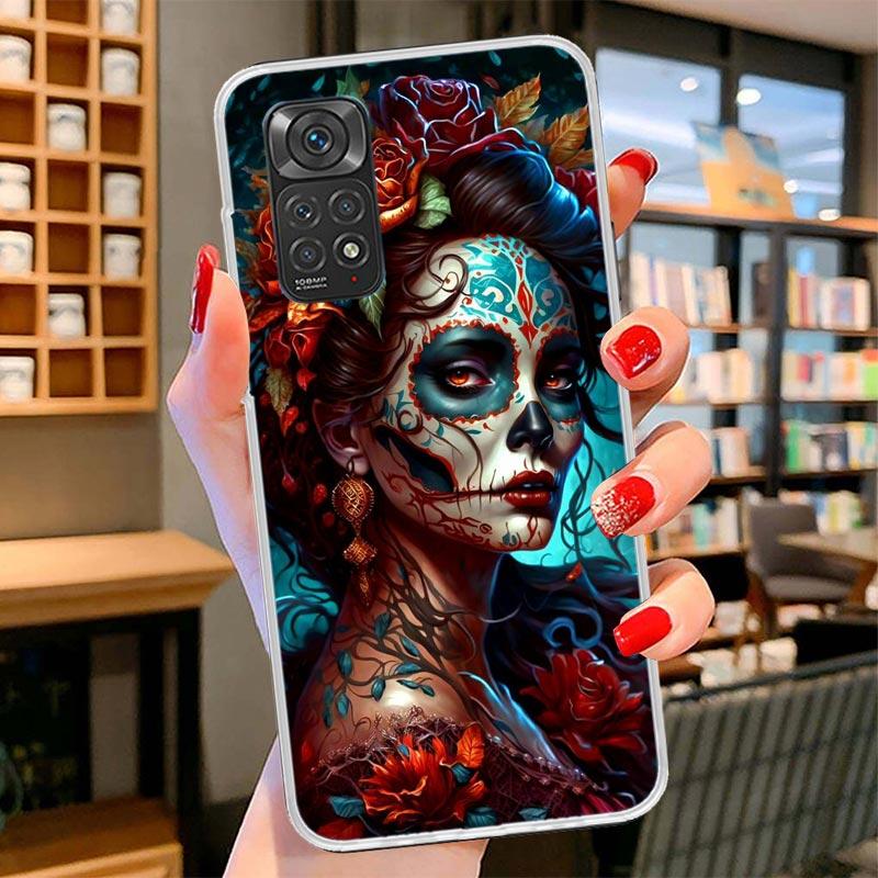 Катрина Красивая Девушка Роза Череп Чехол для Телефона Для Xiaomi Redmi Note 15 14 13 12 11 10 Pro Plus 14S 12S 11S 11T 11E 10S Мягкий