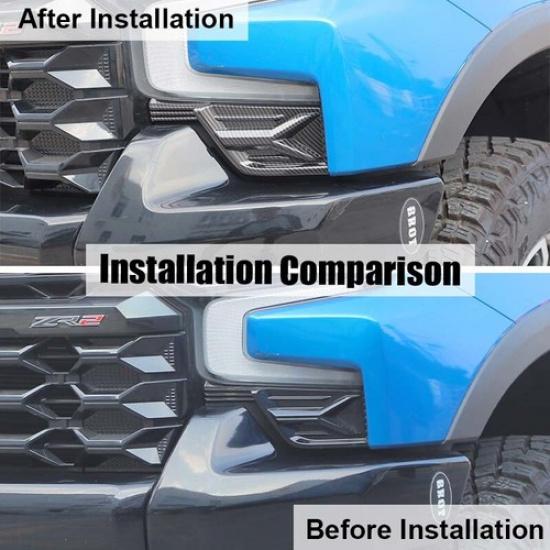 2x Carbon Front Bumper Corner Side Bezel Cover Trim For Chevy Silverado 1500 19+