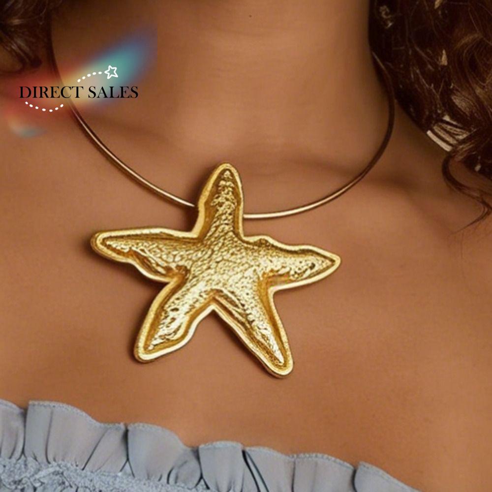 Bohemian Starfish Pendant Metal Choker Charm Exaggerated Geometric Circular Collar Punk Style Personalized Flower Necklace