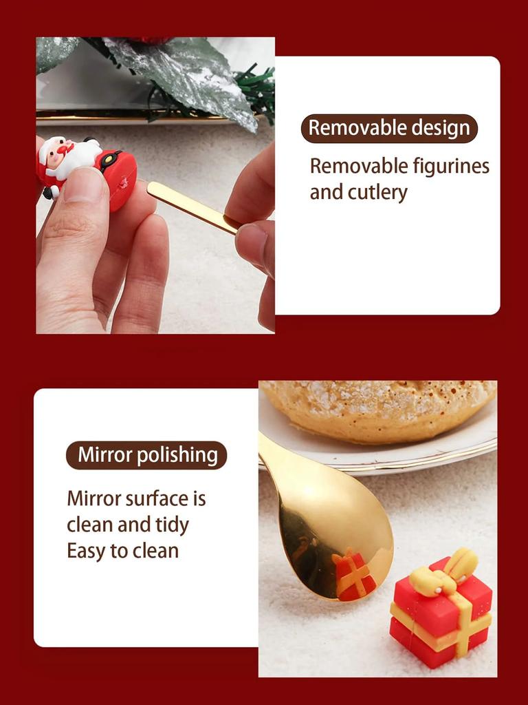 Рождественский набор кофейных ложек и вилок Leeseph (4/6 шт.), Ложки-вилки из нержавеющей стали Рождественские подарки для детей(Подарочный набор в красно-зеленой упаковке)