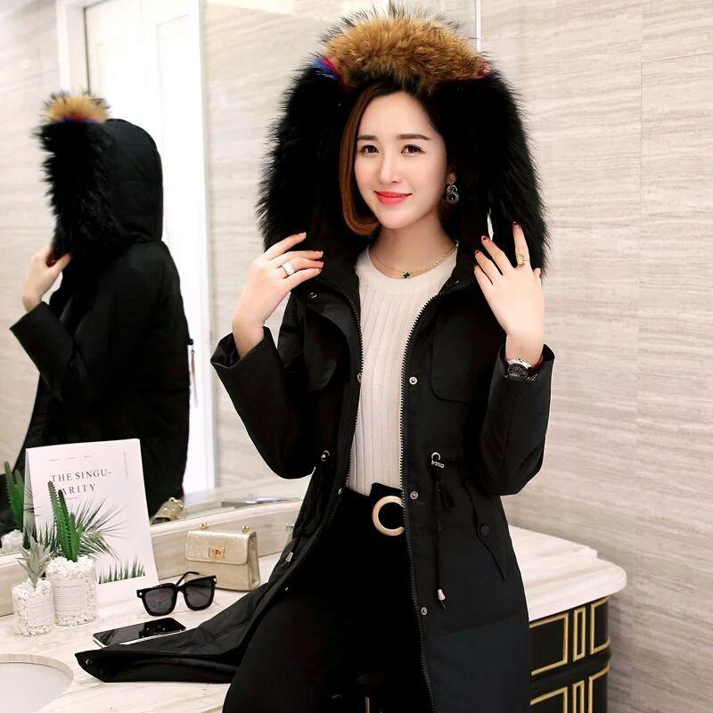 High-end Luxury Down Cotton-padded Clothes Women's Medium and Long New Cotton-padded Clothes Waist Slim-fitting Color Coats