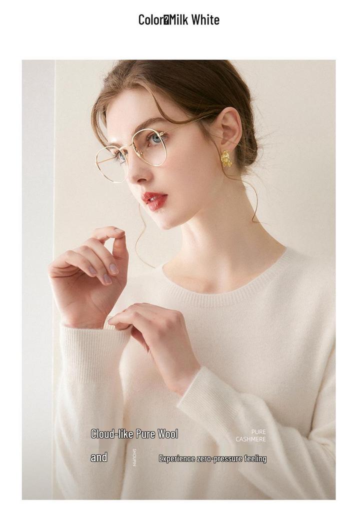 Women's Versatile 100% Cashmere Sweater – Round Neck, Loose Knit Base Layer for Autumn/Winter
