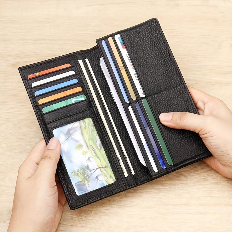 Fashion Men Wallet Genuine Leather Long Slim Bifold Card Holder Wallet Purse