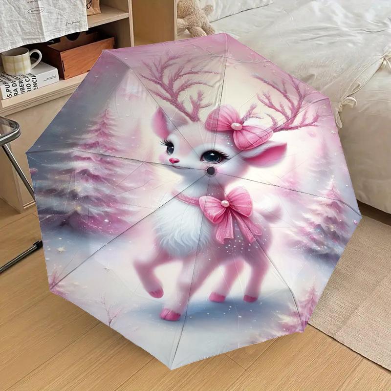 1PC Deer, WinterAutomatic Open/Close Umbrella with Windproof, 8-Rib Sturdy Canopy, Durable Ribs, Fashionable Design1311A