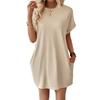 Женское летнее платье, однотонное, с круглым вырезом, с короткими рукавами, свободные боковые карманы, повседневное, дышащее, мягкое, повседневное, для офиса, свиданий, мини-платье