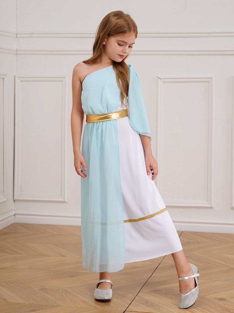 Девочки Хэллоуин Косплей Вечеринка Древняя Греция Рим Египет Тога Костюм Лирическое Танцевальное Платье Церковный Хор Танцевальная Одежда Струящееся Платье с Поясом