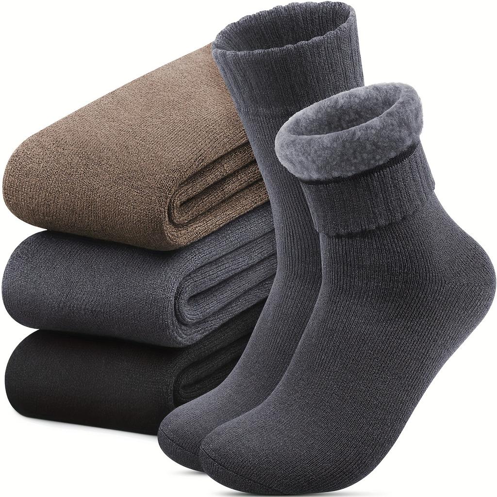 3 Pairs Thermal Socks For Men, Thick Winter Outdoors Warm Socks Mens, Soft Chunky Warm Classic Hiking Walking Boot Crew Socks,