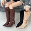 Retro Western Cowboy Boots 2025 Autumn and Winter New Belt Buckle Pointed Head Thin Heel Thin Tall Knight Boots Long Boots Women