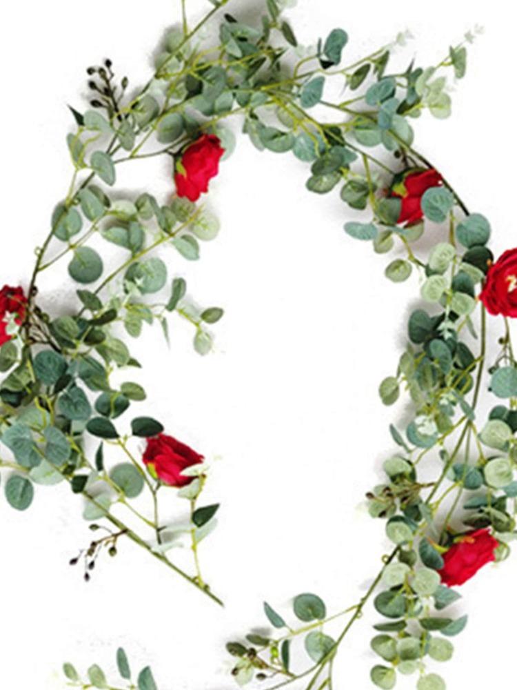 185cm Faux Leaves Floral Artificial Flower Eucalyptus Garland Camellias Silk Rose Peony Vine Decorations for Wedding Wall Decor Garden Home Party