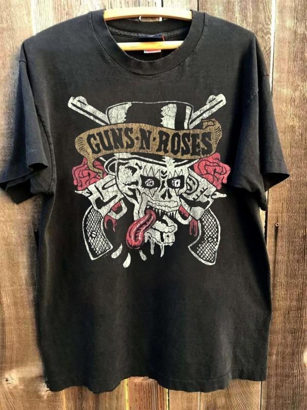 Винтажная черная футболка с коротким рукавом для мирового турне Guns N' Roses KV37170 Унисекс