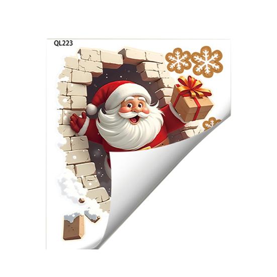 Настенные наклейки Дед Мороз Рождественская наклейка Дед Мороз пробивает кирпичную стену Забавная 3D-иллюзия Акцентная наклейка для праздничного дома, вечеринки, гостиной, спальни