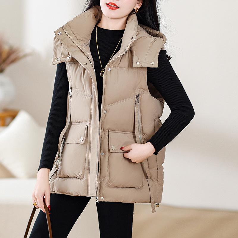Down cotton vest women's short autumn and winter new large size outer wear loose vest vest jacket