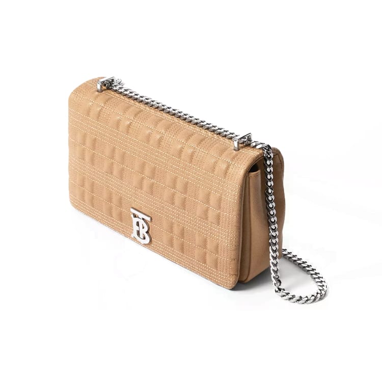 Burberry Lola Quilting Lambskin Crossbody Bags Medium Women's Camel/Palladium Gold 8022598