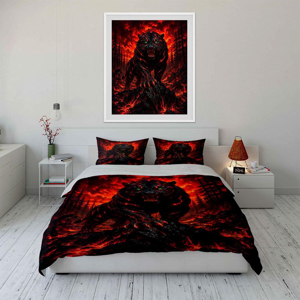 Fiery Tiger in Lava Forest Bedding Duvet Cover Set Duvet Cover Pillowcases (1*Duvet Cover 2*Pillowcases, without duvet insert)