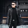 Winter New Leather Coat Down Coat Men's Mid Length Detachable Hooded Slim Fit Korean Leather Coat Casual Coat