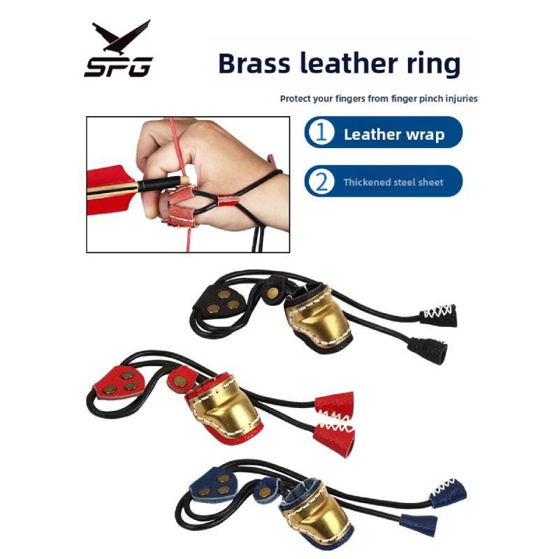 Traditional Archery Brass Finger Ring With Leather Strap For Outdoor Shooting Practice