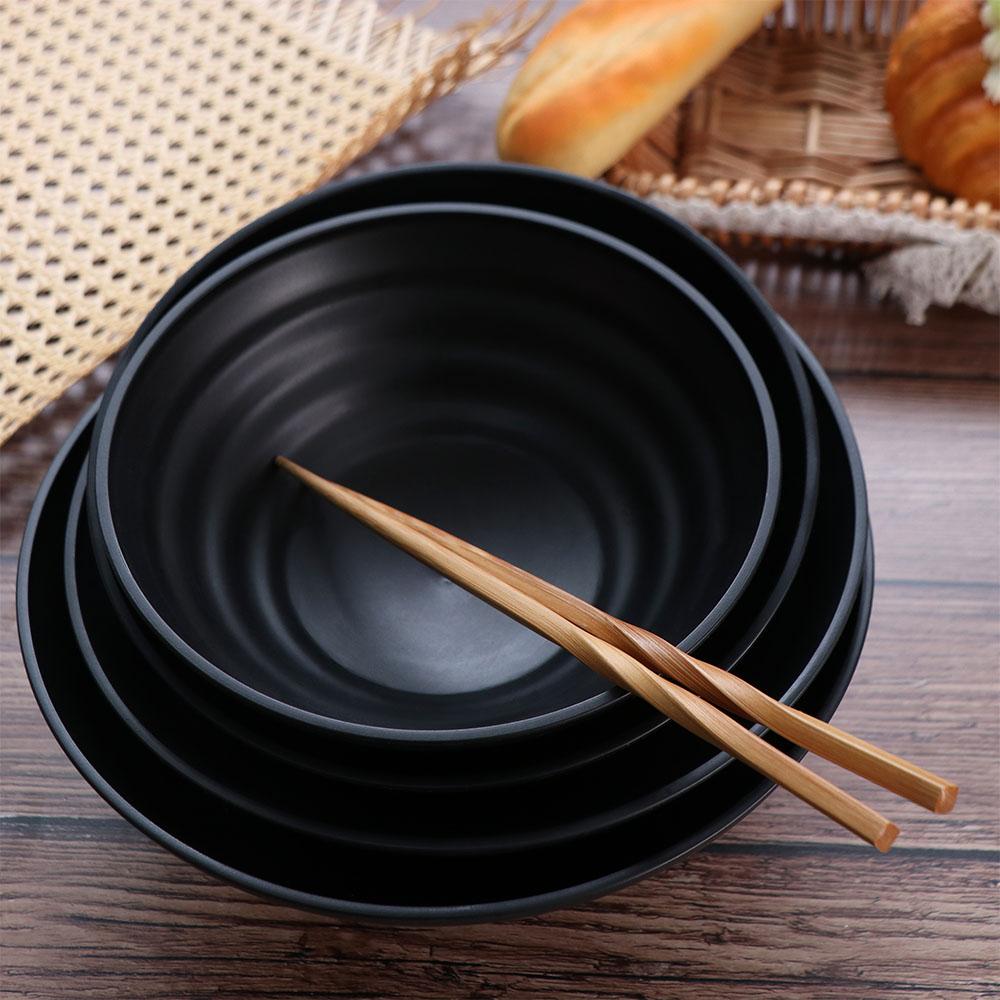 Soup Bowls Melamine Ramen Bowl Ring Stripes Pure Black Fruit Salad Bowl Japanese Style Large Capacity Noodle Bowl Rice
