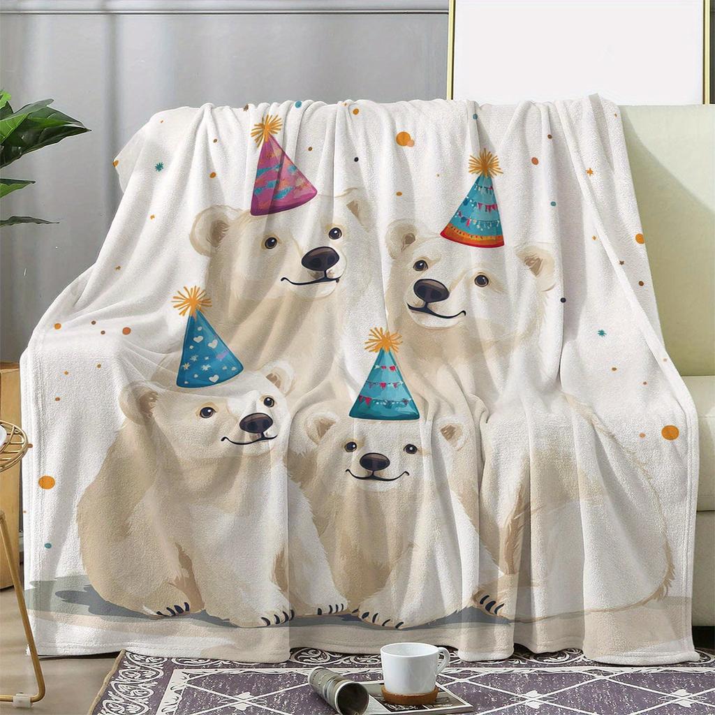 1pc Flannel Fleece Blanket, Polar Bear Print Winter Throw, Soft Cozy Blanket for Sofa, Bed, Car, Office, Camping, Travel, All-Se