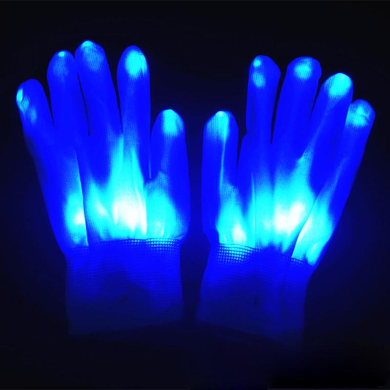Colorful LED Luminous Gloves Halloween Christmas LED Finger Gloves Event Party Light Up Skull Gloves For Adult Glow Party Prop