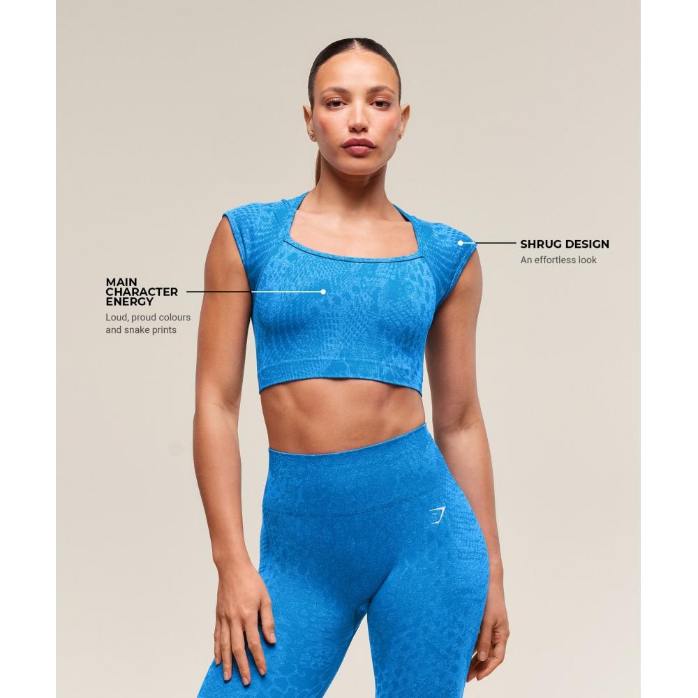 Gymshark Адаптировать X Whitney Animal бесшовный укороченный топ со штангой синего цвета нежно-голубого цвета B3b2h Uddp