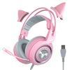 Проводная гарнитура геймерская розовая с кошачьими ушками милая телефон ПК с микрофоном 3,5 мм игровая телефонная накладная геймерская G951s розовая