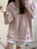 Petite Women's Fleece-Lined Pink Sweatshirt Jacket - Loose Korean Style, Thick Cardigan for Early Autumn 2025