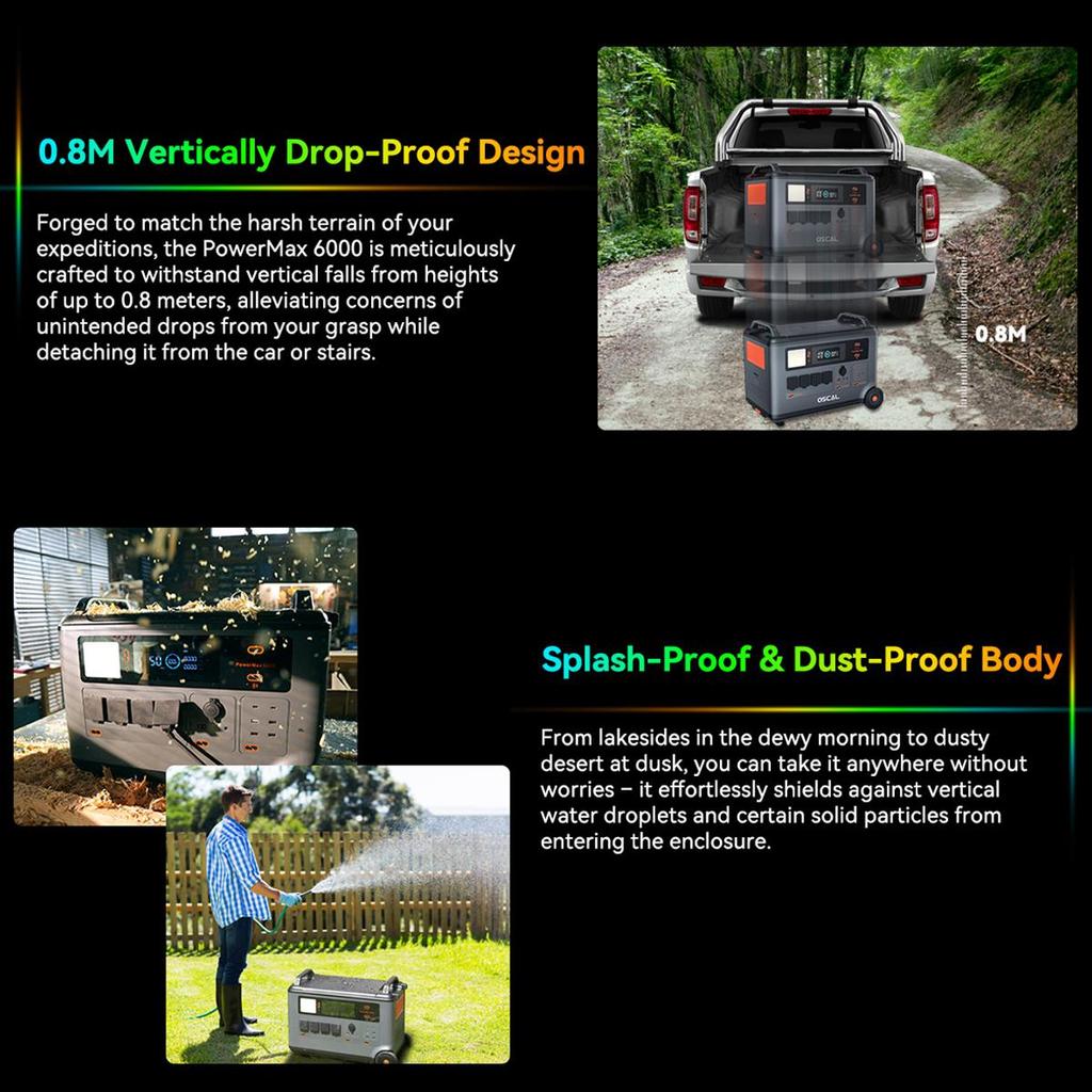 Oscal PowerMax 6000 Портативная электростанция 6000 Вт 3600 Втч LiFePO4 Расширяемый солнечный генератор с 4 розетками переменного тока