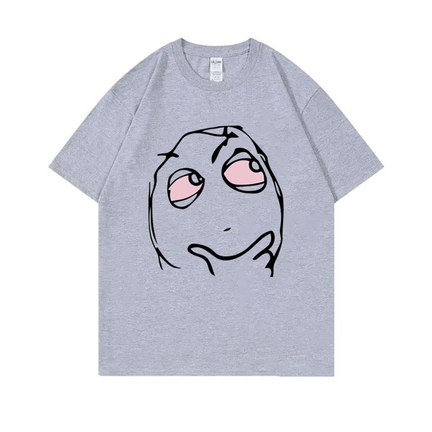 RAGE GUY Забавная футболка-мем Манга Лицо тролля Будь мной Задумчивые красные глаза Лицо высокой реакции Футболка Мужская Женская Хлопковая футболка оверсайз