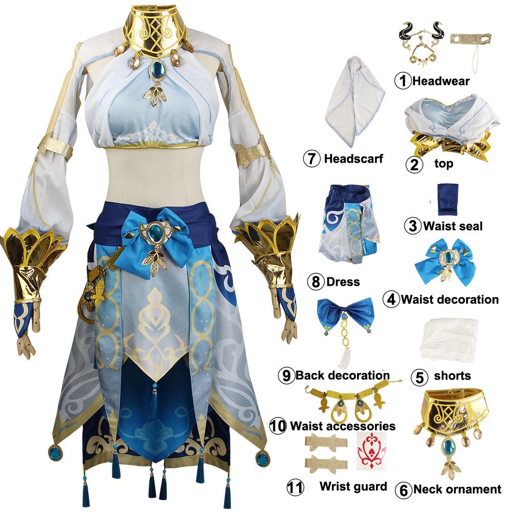 Genshin Impact Nilou Sumeru Косплей Костюм Красный Парик Женское Синее Платье Одежда Одежда Аниме для Хэллоуина Карнавальная Вечеринка