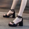 Fashion 2025 Summer New Open Toe Women's Cover Heel Sandals Square Toe Chunky Heels Buckle Strap Sandals for Platform Fashion Dress