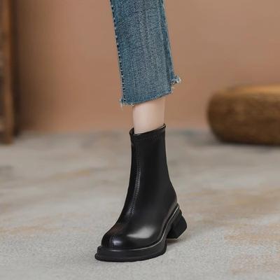 Коричневые ботинки на толстой подошве, тонкие ботильоны из бархата, новинка 2025 года, осень-зима, ботинки в стиле ретро, в британском стиле, женские популярные ботинки Мартин