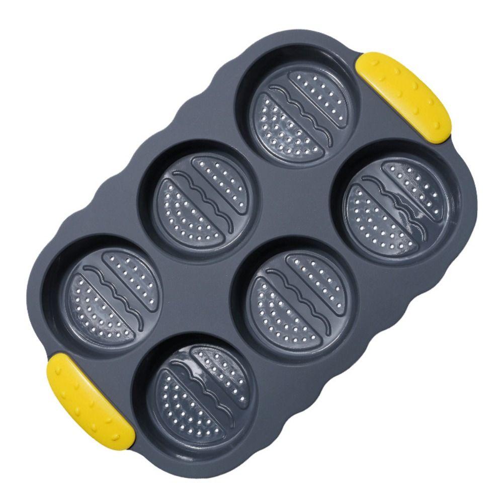 Heat Resistant Hamburger Bun Mold 6 Cavity Burger Bun Maker Soft Bread Loaf Pan Kitchen Use