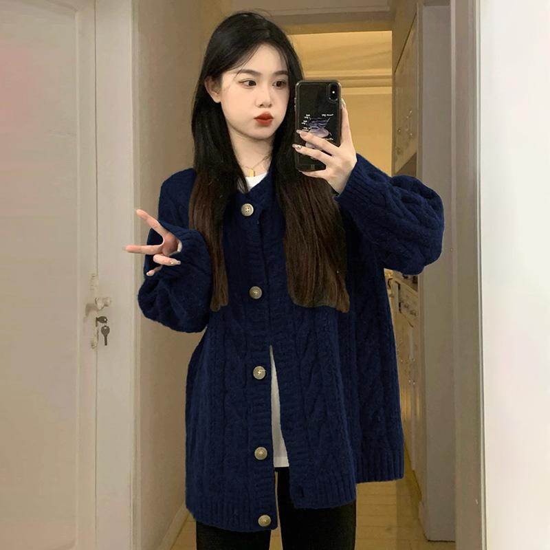 Куртка-свитер в стиле ленивой моды для женщин на раннюю осень, новый свободный вязаный кардиган на весну и осень с длинными рукавами