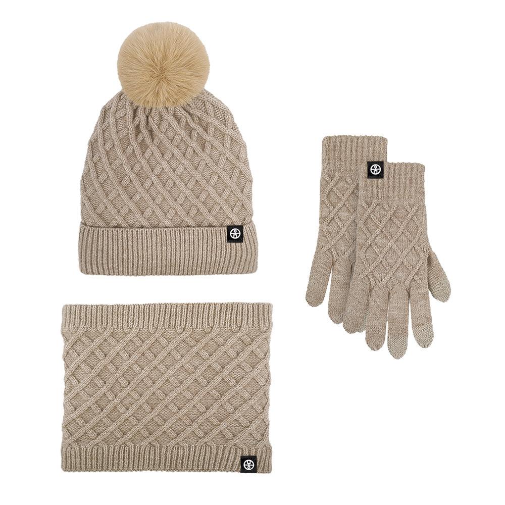 Winter Warm Thickened Hat Scarf Gloves Three-piece Set Windproof Adult Knitted Hat