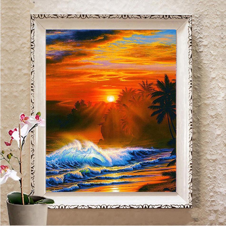 Алмазная картина, полная круглая, квадратная, круглая дрель, закат, цунами, сделай сам, алмазная вышивка, вышивка крестом, морской пейзаж, мозаика, подарок ручной работы, домашний декор
