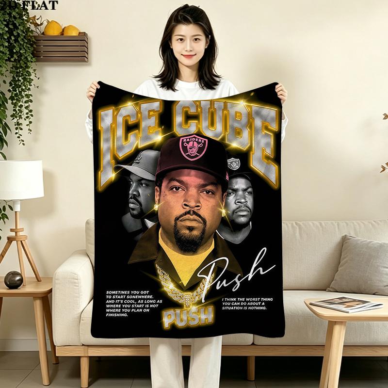Ice Cube Print Flannel Blanket High Quality Warm Comfortable Cover for All Seasons Perfect for Gifts Home Decor
