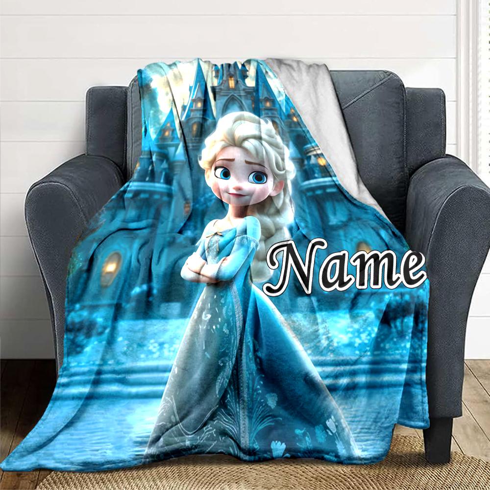 Custom Name Elsa'S Winter Fantasy Party Blanket For Couch Bed Plush Cozy Fuzzy Blanket Super Soft Warm Blankets For Fall And Winter 091667