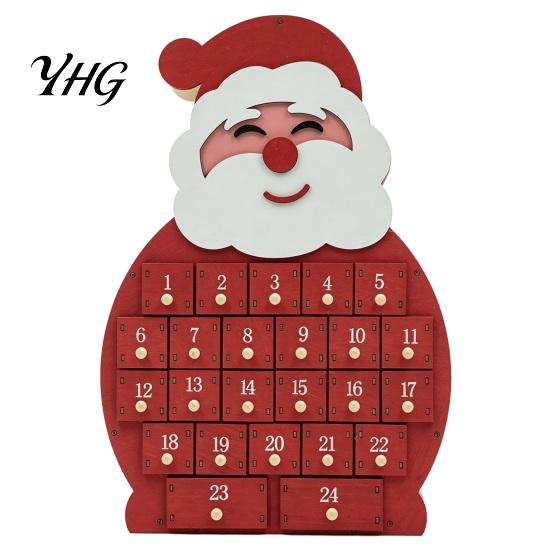 Wooden Countdown Calendar Santa Snowman Advent Calendar, 24-Day Box with Tabletop Decor Numbered Drawers, Christmas Decor, Candy Mini Figurine Storage